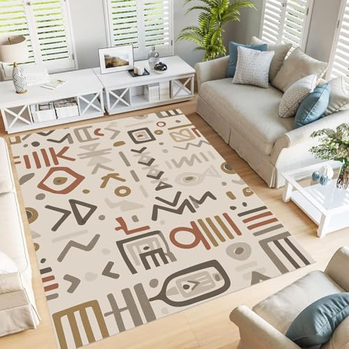 Tapis géométrie africaine 60x90cm style ethnique rétro couleur sable - 2
