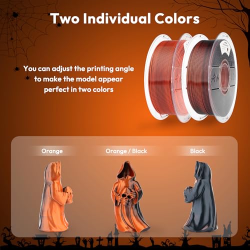 Image of AMOLEN Silk PLA 3D Printer Filament Bundle 2KG, Dual Color PLA 1.75mm Pack, Shiny Color Change 3D Printing PLA Filament for Most FDM 3D Printer, Black Orange & Black Pink, 1KG X 2 Spools