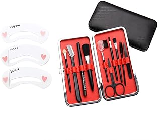 Eyebrow Grooming Suit Kits - 10 PCS Eyebrow Scissors Utility Tools, Professional Eye Brow Groom Set with Eyebrow tweezers, Sponge stick, Pen, Brush, DIY Shape Card