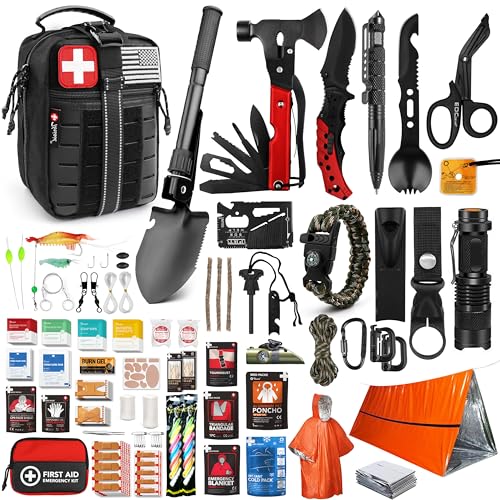Survival First Aid Kit, 190 Pcs Survival Gear and Medical Supplies, Military IFAK EMT Molle Tactical Pouch for Outdoor, Camping, Hiking, Car, Vehicles and More (Black)