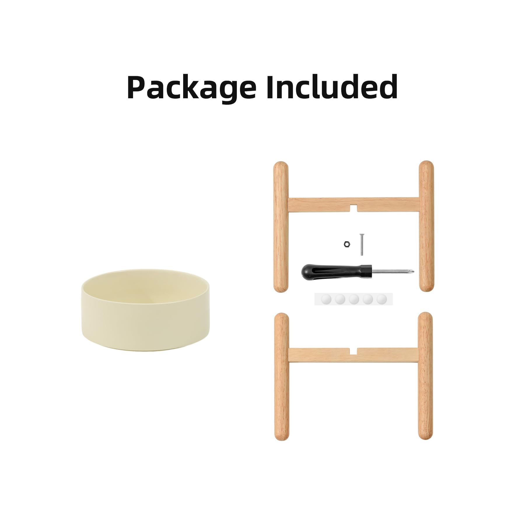 Havniva Ceramic Raised Dog Bowl with Stand for Medium and Large Breed Dog Dish Pet Food and Water Bowl (Single Bowl with Stand - Cream, 8" D)