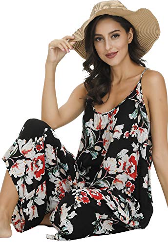Image of BUENOS NINOS Women's V Neck Floral Maxi Dress Boho Printed Adjustable Spaghetti Strap Ethnic Beach Long Dress with Pockets