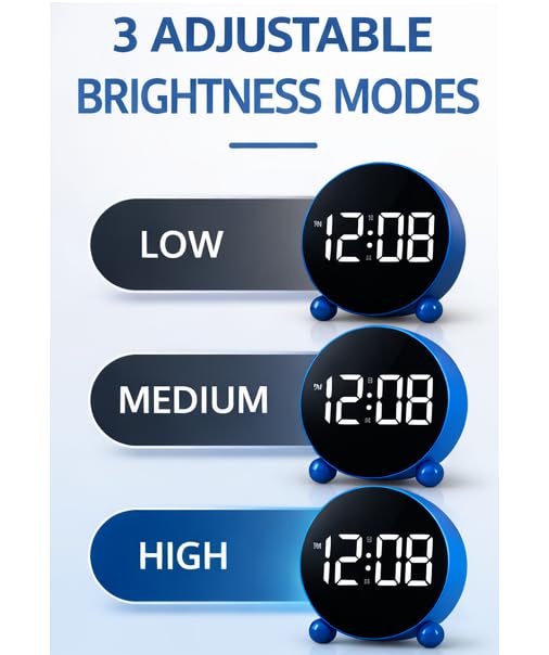 Image of Zollyss Digital Table Clock for Study Table | Blue | Round LED Display with Double Bell | Digital Alarm Clock with 3 Brightness Levels | for Bedroom or Office