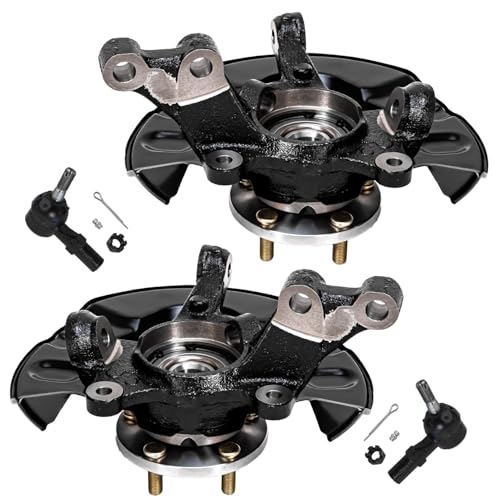 Image of Detroit Axle - Front 4pc Steering Knuckles Kit for 03-08 Toyota Matrix, 2 Steering Knuckles & Wheel Bearing Hubs 2 Outer Tie Rods 2003 2004 2005 2006 2007 2008 [4-Wheel ABS] Replacement