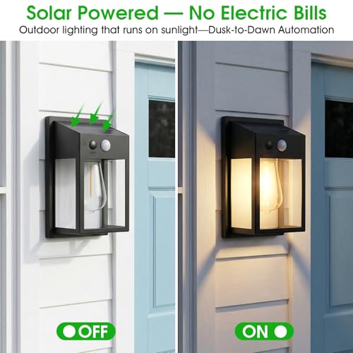 Solar Porch Lights Outdoor 2 Pack, Motion Sensor Solar Wall Lights with 3 Lighting Modes, Dusk to Dawn Waterproof Wall Lanterns Sconce for Front Door, Garage, Fence, Patio thumbnail 5