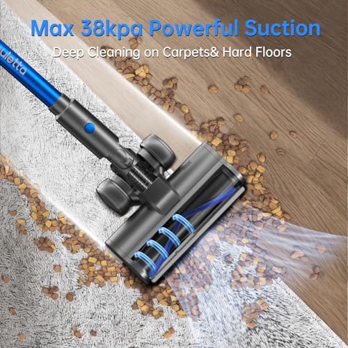 FABULETTA Cordless Vacuum Cleaner, 38Kpa Vacuum Cleaners for Home with 500W Brushless Motor, 6 in 1 Lightweight Stick Vacuum Up to 55 Mins Runtime, Great for Pet Hair/Carpet/Hard Floor, Deep Blue
