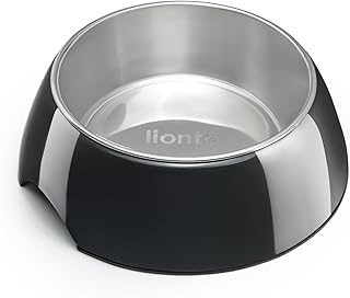 lionto Futternapf aus Melamin mit Anti-Rutsch Boden, herausnehmbarer 420 ml Napf aus robustem & geruchsneutralem Edelstahl, leicht zu reinigen, ergonomisches Design, für Hunde & Katzen, schwarz product image