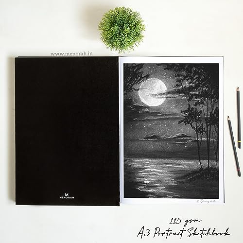 Image of MENORAH Paper A5 - Sketch Book for Artist - 115 GSM (160 Pages / 80 Sheets) - Artist Drawing Book - (21.0Cm X 14.8Cm) - Hard Case Bound - Completely Handmade-Portrait- Black, Watercolor