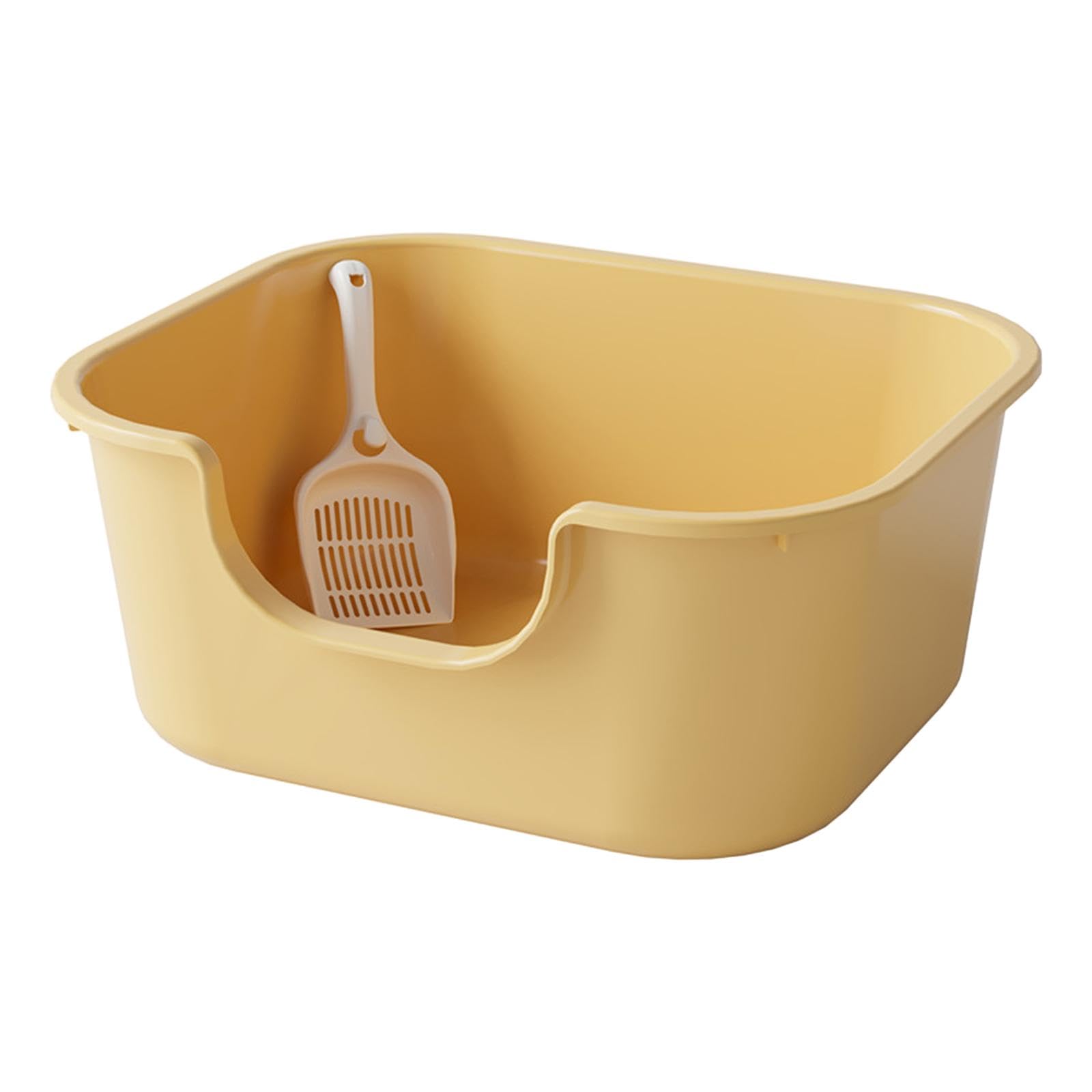 Katzenstreu Schale Offene Katzentoilette mit Hohen Seiten Katzenstreu Behälter U-Form Sand Kiste aus Robustem PP für Katzen Kätzchen Kaninchen, Gelb