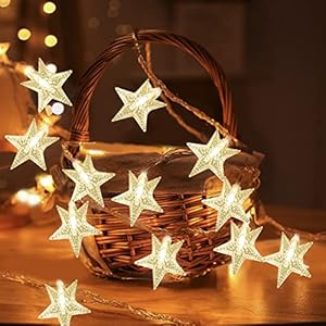 Led-lichtsnoer, koud wit, 6 m, 40 leds, sterrenverlichting, huisdecoratie, sterren op zonne-energie, met waterdicht, voor binnen en buiten, voor tuin, terras, Kerstmis, feest