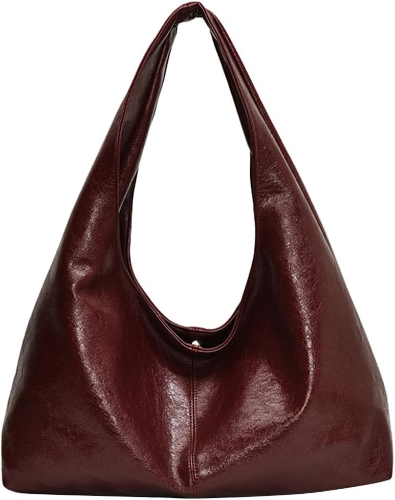 JOLILUNA Burgundy Purse Large Tote Bags for Women Slouchy Hobo Bag Leather Hobo Bags for Women (Burgundy)