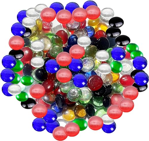 ARSUK Decorative Glass Pebbles, Stones Beads Rounded Gems Flat Marble, Vase Filler, Fire Artificial Crystal Gemstones for Aquarium, Mosaic Tiles Vases Craft, Garden Flowerpot(70-80 Mixed Pebbles)