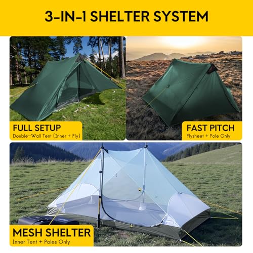 Image of LANSHAN Ultralight Waterproof 1-2 Person Backpacking Tent | Ultralight waterproof nylon, pitch anywhere, for camping & travel.