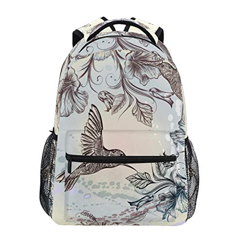 Anantyy - Mochila escolar para niños, diseño floral, colibrí tropical, mochila de viaje, bolsa de hombro para niños y niñas, multicolor, M, Mochila para niños