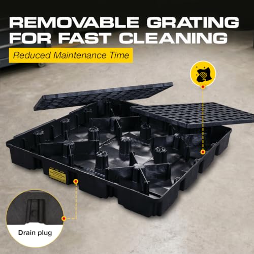 Image of Eagle Square 4 Drum Spill Containment Pallet with Drain, Made in USA, Black