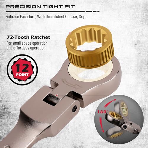 image for SEDY 9-Piece SAE Flex-Head Ratcheting Combination Wrench Set - Premium