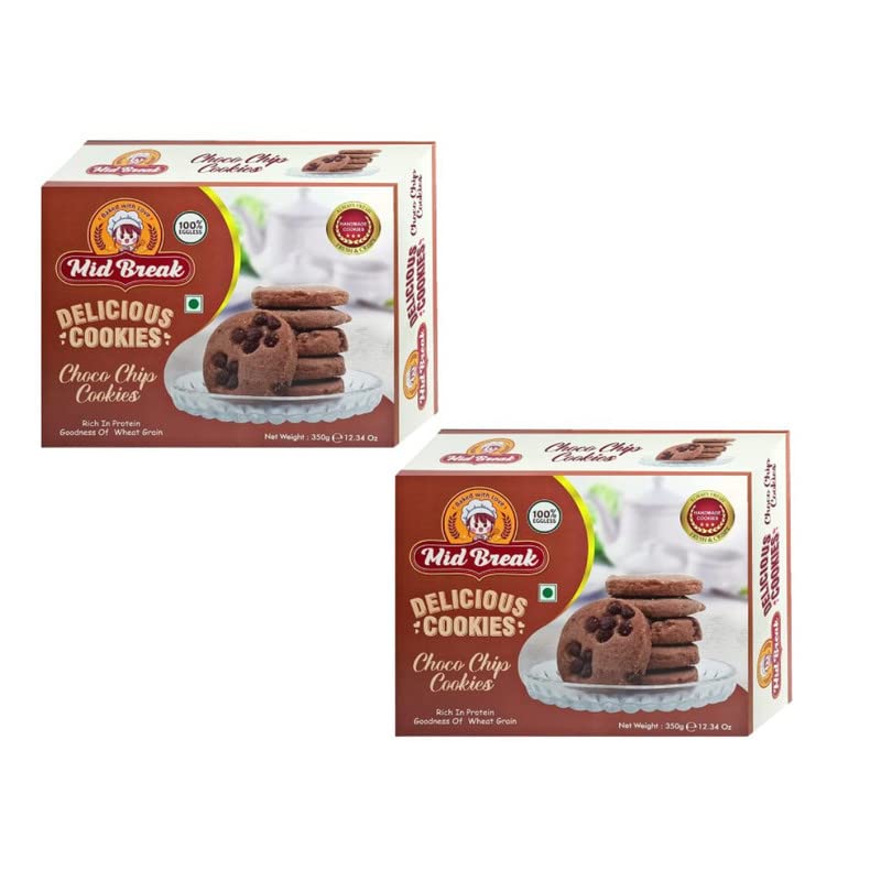 MidBreak - Premium Choco Chip Cookies | 100% Eggless | Handmade | Freshly Baked | 350 gm x 2 | Pack of 2