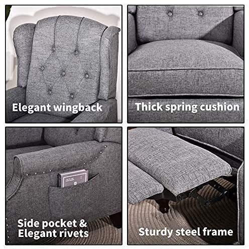 Bingtoo Recliner Chair With Massage And Heat 2 Chairs Set- Accent Chairs For Living Room- Tufted Fabric Push Back Recliner Chair, Footrest And Nailhead Trim, Wooden Legs, Wingback (Double, Gray) #TOP4