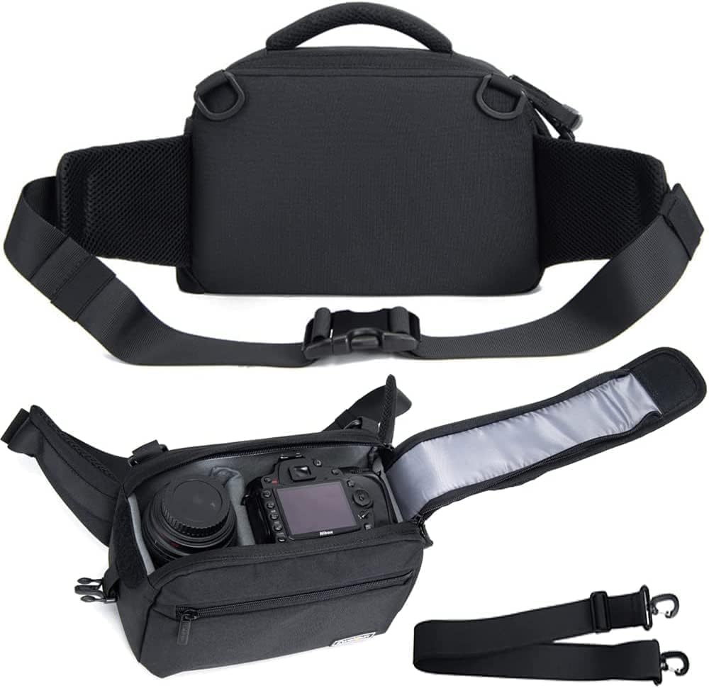 Cwatcun Sacoche pour Appareil Photo, Sac Banane Homme Femme étanche pour DSLR SLR Appareil Photo Sac pour la randonnée d'entraînement en Plein air
