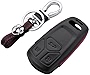M.JVisun Men Women Genuine Leather Key Fob Cover for Audi A4 A4L A5 A6 A7 A8 Q5 Q7 R8 RS Q3 RS4 RS5 RS7 S4 S5 S6 S7 S8 SQ5 SQ7 TT TTS TT-RS Key, Car Remote Key Case with Ring Keychain Holder - Black