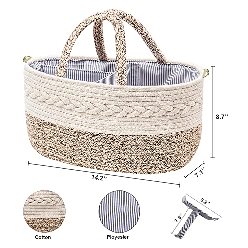 Yeayee ER053-96 Baby Diaper Caddy Organizer, Shoulder Strap Buckle, 4 Inner Pockets Portable Nursery Storage Basket With Detachable Compartments,100% Cotton Woven Bin thumb #3