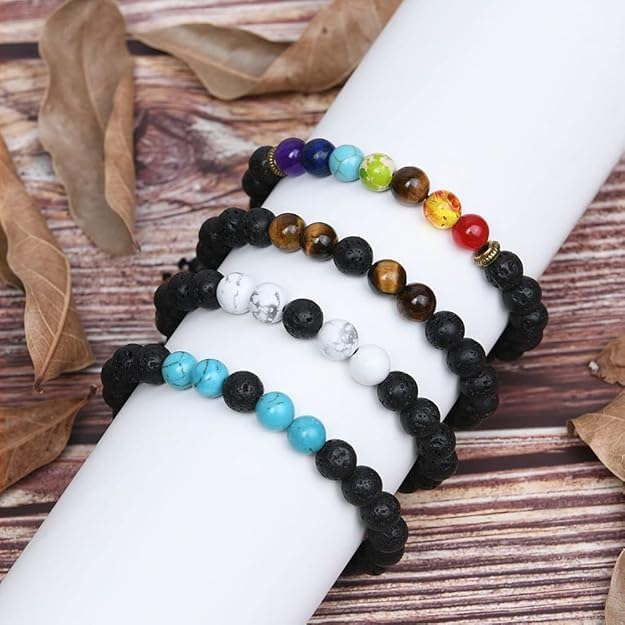 4Pcs Beaded Bracelet, 8mm Lava Rock Stone Bead Bracelets For Men, Tiger Eye Bracelet, Adjustable Bracelets for Men Women - Image 3