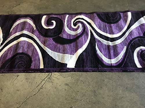 Modern Long Runner Area Rug Purple Black Gray Americana Design 144 (32 Inch X 10 Feet) #TOP4