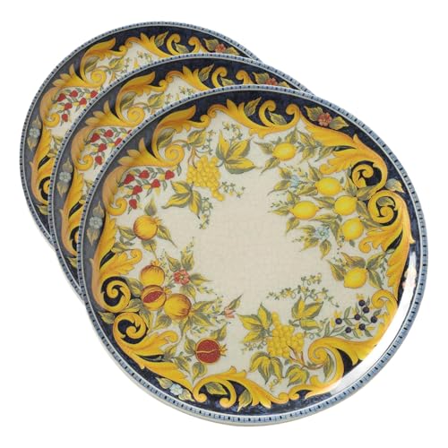HENDI Assiette à pizza ronde en porcelaine émaillée avec motif Barocco, assiette pour servir la pizza, compatible lave-vaisselle et micro-ondes, ⌀310mm, multicolore (Lot de 3)