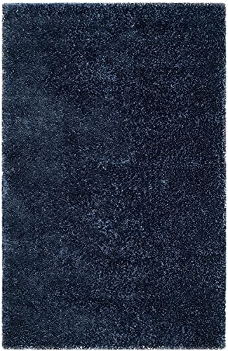 Image of Hand Woven Plain Shagg Collection with 2 Inch Pile Height Carpet for Living Room Size 14x14 Feet Square Coular Blue