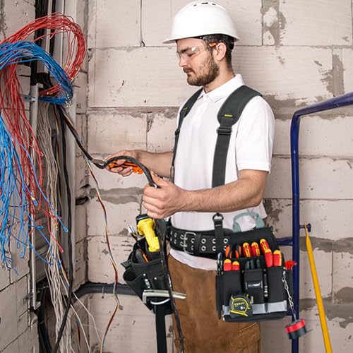Image of MELOTOUGH Electrician Tool Belt with Suspenders Tool Bag Suspenders Tool Belt Combo Construction Tool Pouch Heavy Duty Suspension Rig for Electrician, Roofing,Contractor,Carpenter