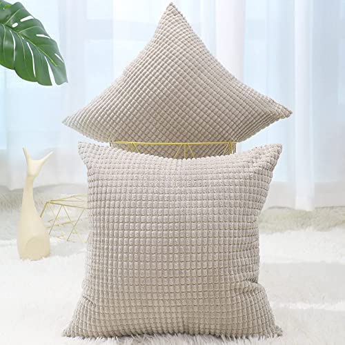 BeBen Throw Pillow Covers, Decorative Pillow Covers 20x20, Set of 2 Soft Corduroy Square Cushion Case Home Decor for Couch, Bed, Sofa, Bedroom, Car , Khaki, 20X20
