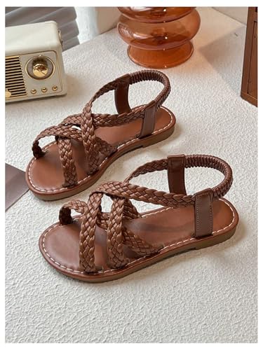 Image of GORGLITTER Girl's Leather Ankle Strap Flat Sandals Dressy Braided Round Open Toe Summer Vacation Beach Cute Sandals 2025