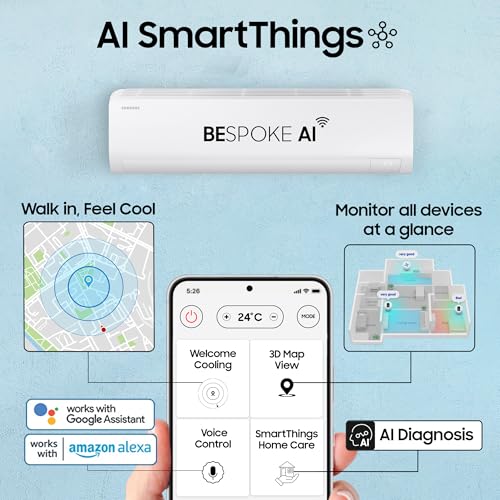 Image of Samsung 2 Ton 3 Star AI Inverter Smart Split AC (BESPOKE AI, Energy Saving, Wi-Fi, Voice Control, Powerful Cooling, 100% Copper, 4 Way swing, Convertible 5in1, Model AR50F24D1XHNNA, White)