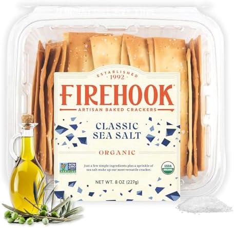 Firehook Sea Salt Crackers – Artisan Baked, Uniquely Crunchy, Baked with Simple Ingredients – Organic, Non-GMO, Kosher – 8 oz Box