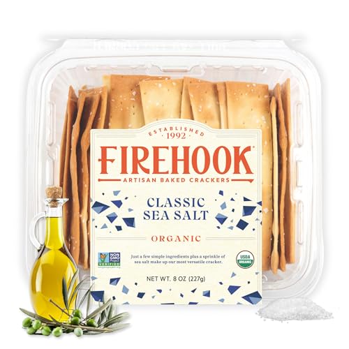 Firehook Sea Salt Crackers – Artisan Baked, Uniquely Crunchy, Baked with Simple Ingredients – Organic, Non-GMO, Kosher – 8 oz Box