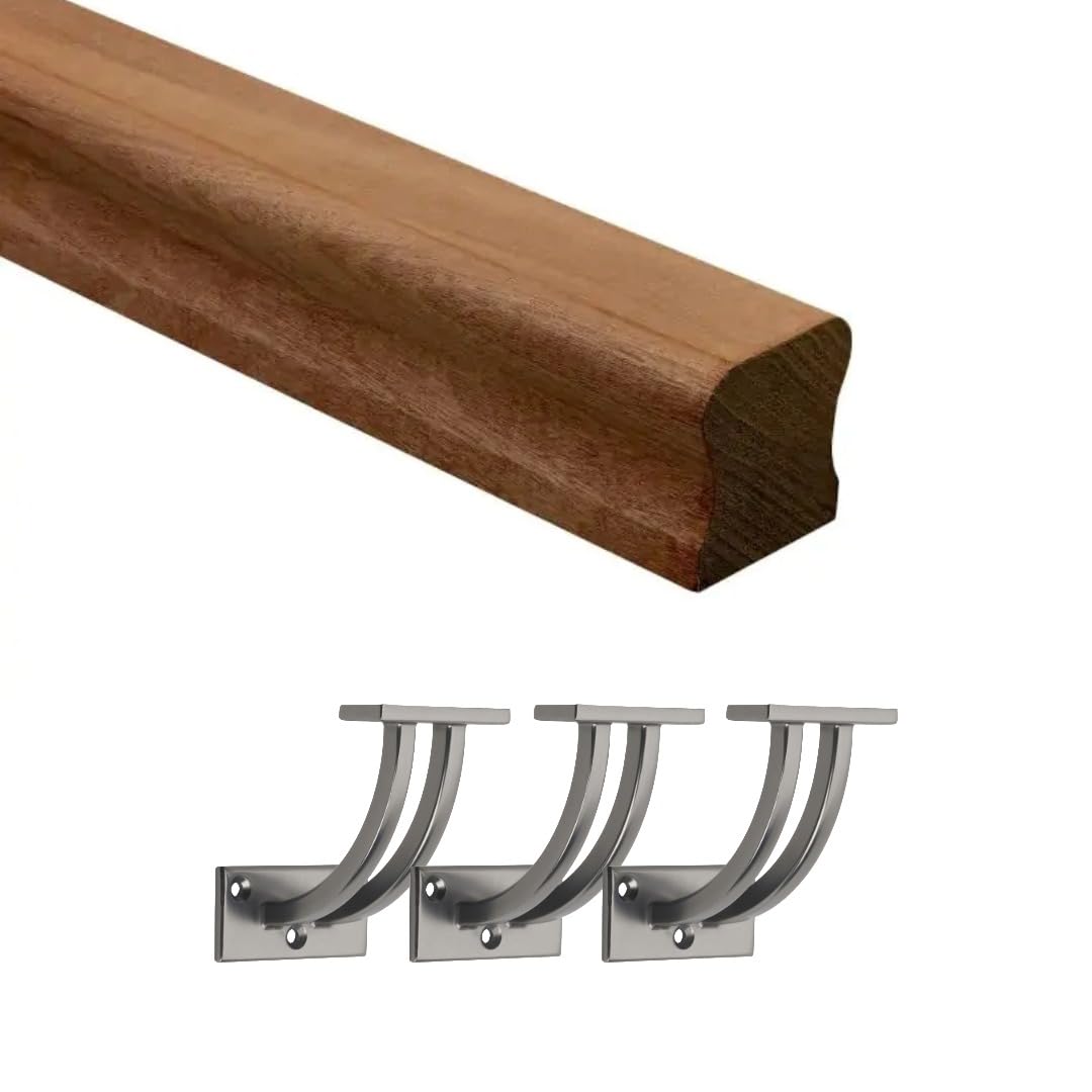 Jackson Woodturners Dark Hardwood HR Handrail Kit with Gunmetal Contemporary Wall Brackets Stair Rail DIY Installation (1800mm + 3 Wall Brackets)