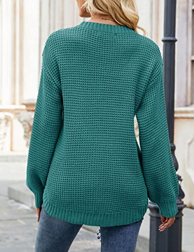 Image of MEROKEETY Women's Fall Long Sleeve Waffle Knit Oversized Sweater | Fall Fashion, Crew Neck, Tunic, Dressy Casual, Trendy, Cute, Pullover Tops, Long Lantern Sleeves, Loose Fit, Drop Shoulder