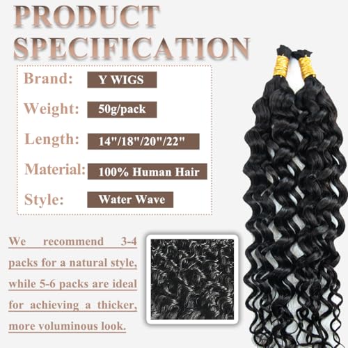 YWIGS Water Wave Human Braiding Hair for Boho Braids 50G Bulk Human Hair for Braiding No Weft Virgin Human Hair 18inch — view 2