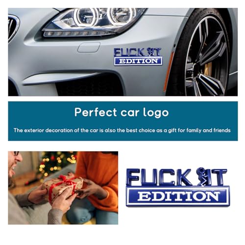 Image of Dickno Fuck It Edition Emblem for Car, Auto Fender Bumper Decoration Stickers, Vehicle 3D Side Fender Rear Trunk Decal Badge, Universal Exterior Accessories for Car Truck SUV (Blue & White)