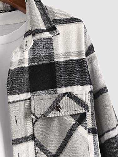 Image of ZAFUL Unisex Plaid Flannel Shirt Jacket Button Down Long Sleeve Pocket Coat Outwear | Mens Fall Clothes Lightweight Long Sleeve Button Down Flap Pocket Jacket Tops for Fall&Winter 2026