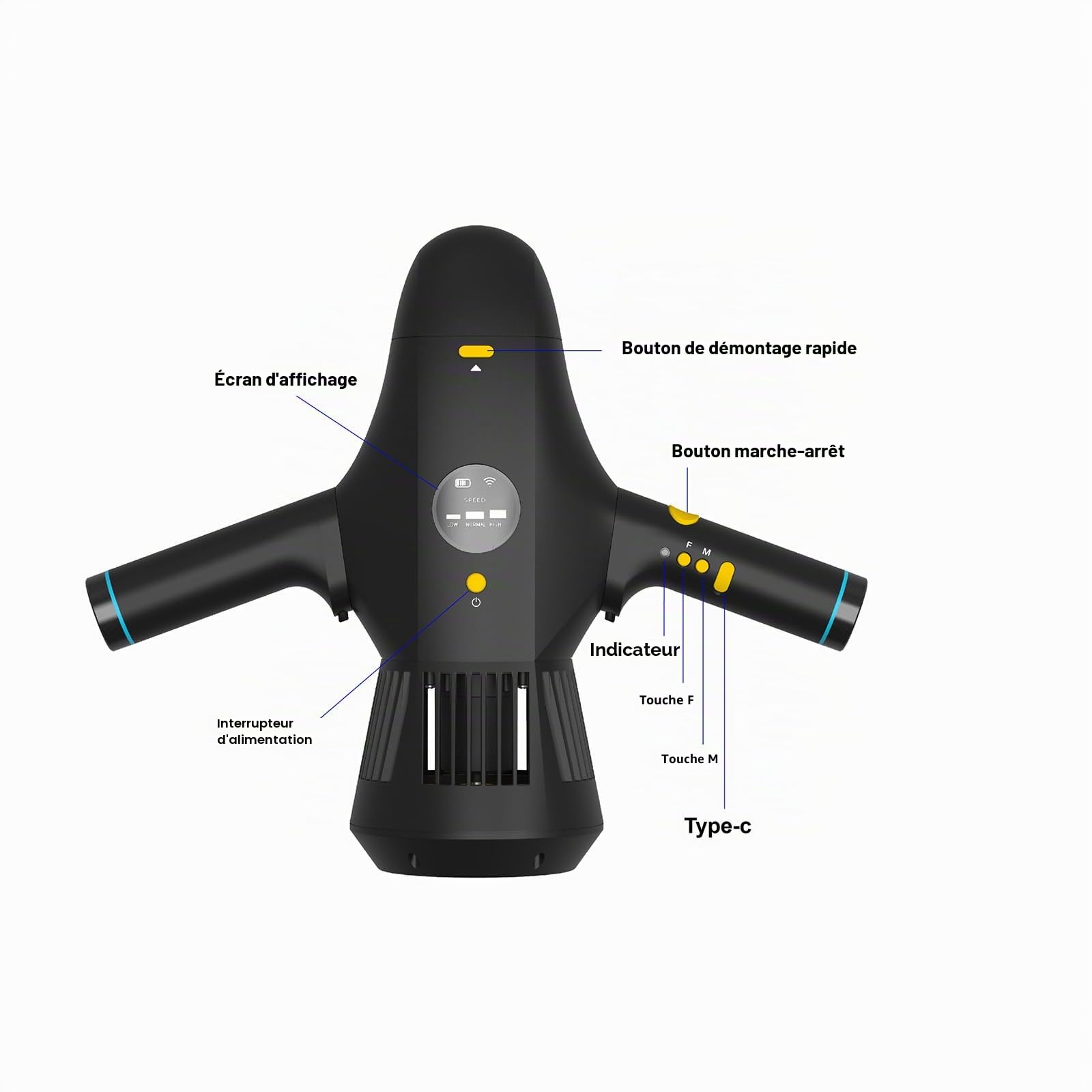 OBEST Trottinette sous-Marine Electrique 5 km/h 4500 mAh avec Support Caméra Action Affichage LCD 3 Modes Vitesse