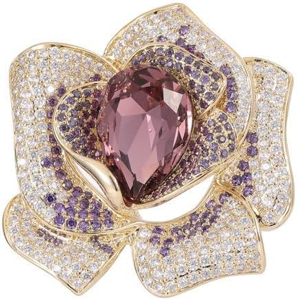 14K Gold Elegant Graceful Sweater Outerwear Accessory Dress Brooch, Micro-Inlay Colorful Moissanite Stereo Camellia Pin Women for Chic Wardrobe