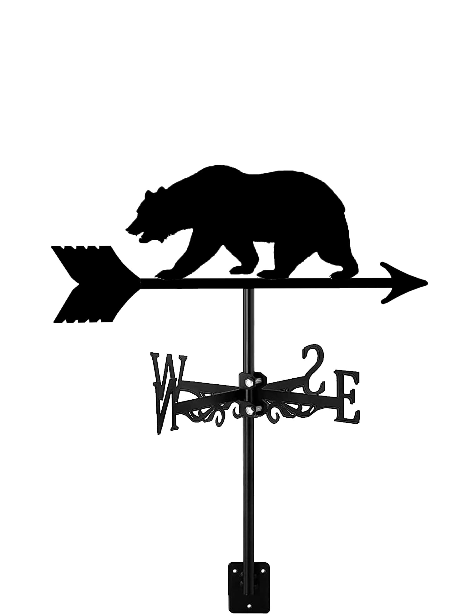 Girouette ours en métal noir, ornement de toit et décoration jardin vintage