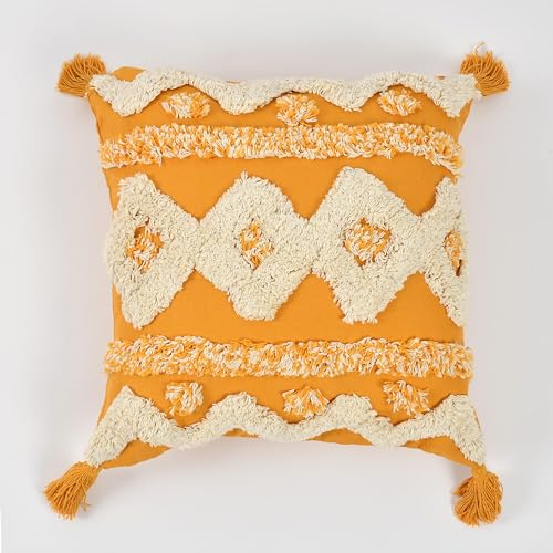 Image of TIB Premium Boho Decorative Throw Cushion Covers, 16 x 16 cm, Set of 2, Cotton. (Yellow Abstract)-230 TC