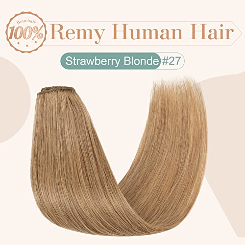 Image of Benehair Clip in Hair Extensions Real Human Hair 8pcs 12inch Remy Human Hair Extensions Straight Natural Hair Extensions Strawberry Blonde