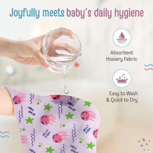 Image of LuvLap Hosiery Cotton Cloth Premium Baby Washcloth for New Born, Washable (30 cm x 30 cm), Reusable, Absorbent, Extra Soft Face Towels /Washcloth for Babies, Starfish Print, Pack of 21 Pcs, Multicolour