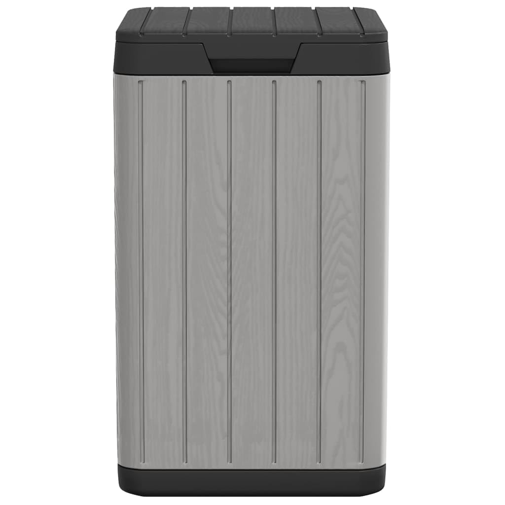 Outdoor Mülltonne grau 38x38x65 cm aus PP mit 80 L Fassungsvermögen, Deckel und Holz Optik für Garten, Park, Haushalt, Recycling und saubere Abfallentsorgung