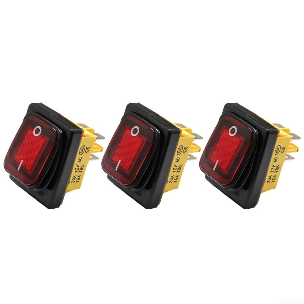 3Pcs Heavy Duty Rocker Switch On Off Waterproof Toggle Switch Rocker Switch for Cars and Boats 30A 12V Capacity (Red)