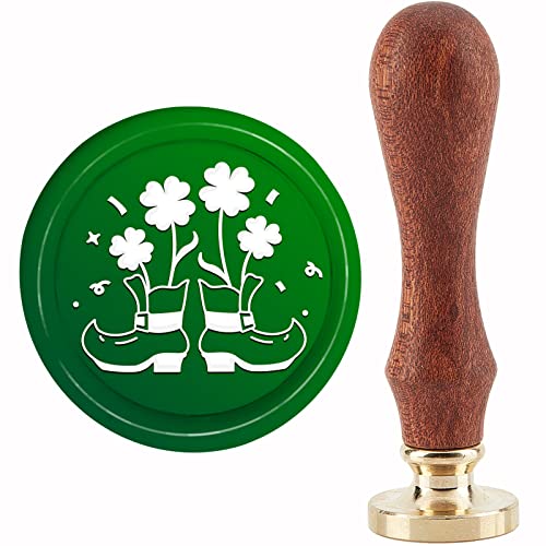 CRASPIRE Shamrock Wax Seal Stamp St. Patrick's Day Sealing Wax Stamps 30mm Retro Vintage Removable Brass Stamp Head with Wood Handle for St. Patrick's Day Invitations Cards Gift