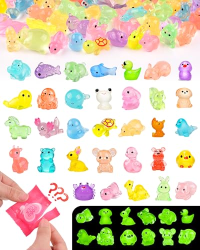 Image of FEXIA 100Pcs Mini Resin Animals Glow in The Dark Mystery Figurines Blind Bag, Cute Luminous Farm Ocean Figures, Animal Miniatures for DIY Fairy Garden Accessories Micro Landscape Aquarium Decor